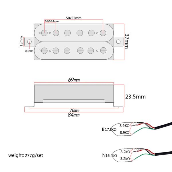 Cupronickel Cover Double Coil Guitar Pickup With Adjustable Pole-Piece