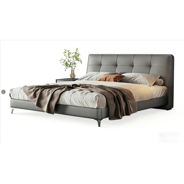 Wear Resistant Cowhide Leather Bed with Storage Space
