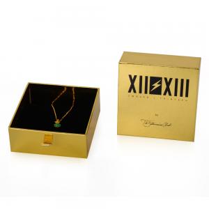 China Custom Logo Luxury Slide Drawer Gold Metallic Paper Necklace Velvet Jewelry Box on sale
