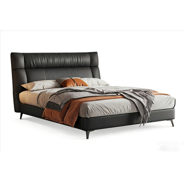 High-End Glossy Finish White Contemporary  Cowhide Leather Bed