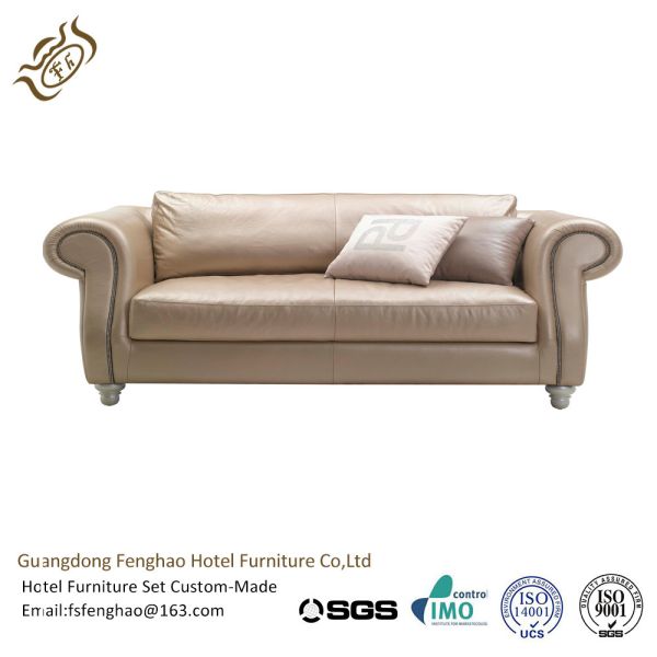 Modern Cream PU Leather Couch Corner Sofa Set / Leather Sectional Sofa
