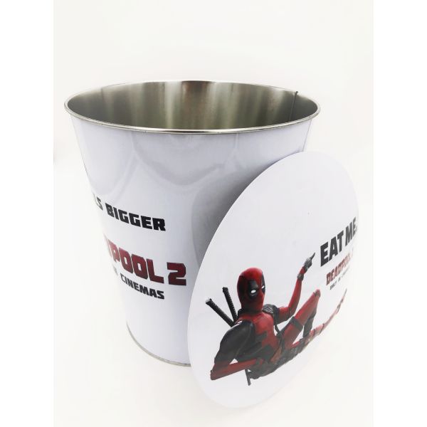 DADI 25 Liter Conical Cheese Tinplate Metal Popcorn Bucket with Airtight Lid And CMYK / PMS/ UV Printing