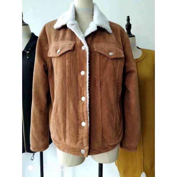 Brown Red Black Sherpa Lined Corduroy Jacket 4 Pockets Keep Warm