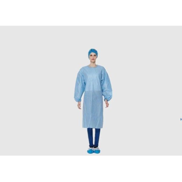 Dust Proof Blue SMS Surgical Gown , Disposable Surgery Gowns Weight 35g