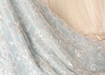 White Floral Embroidery Corded Lace Fabric With Beads And Sequins For Wedding