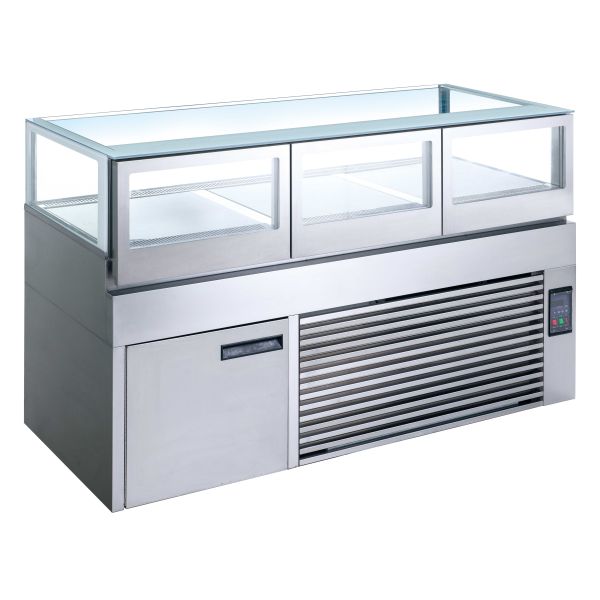 Right Angle Industrial Refrigeration Equipment Refrigerated Cake Display Cabinet