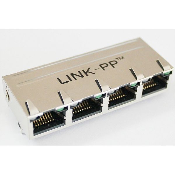 Tab-Up Silver 1 x 4 Multi-port RJ45 Connector Shielded , 08B0-1X4T-06-F