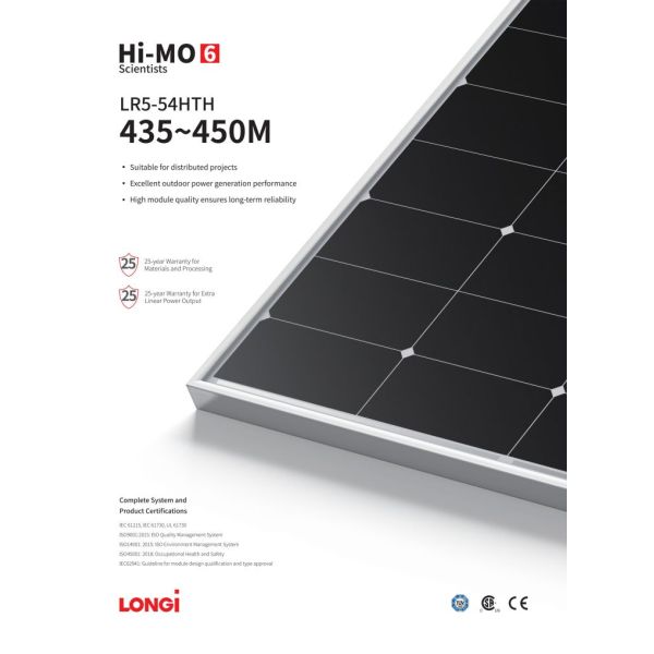 Mono Qcells Longi 455w Solar Panel 435W 440W 445W 450W 108 Cell Solar Panel