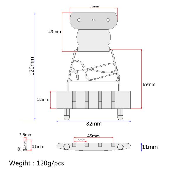 4 String Jazz Bass Guitar Tailpiece Replacement Zinc Alloy 4.72