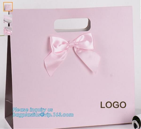Cheap small paper gift bags Promotional Luxury OEM Design Gold Foil Logo Wedding Custom Paper Gift Bag with Ribbon PACK