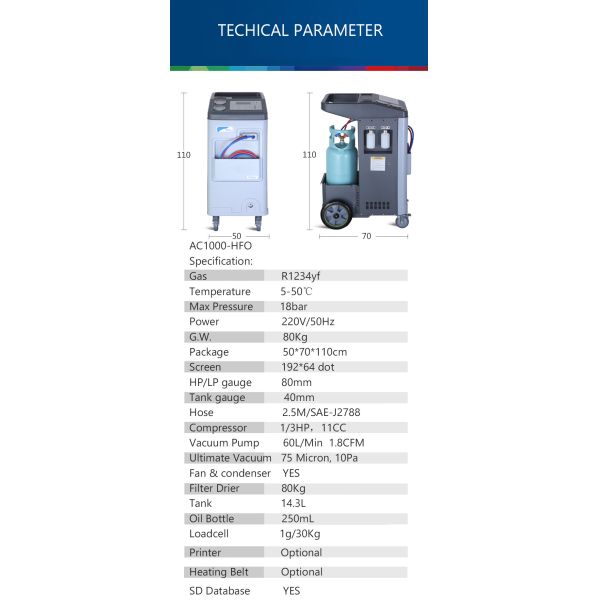 Recharge Recycle Air Con AC Gas Recovery Machine A/C Service Station For R1234yf
