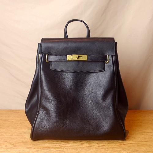 Drawstring Womens Waterproof Backpack 26cm 16cm Handmade Leather