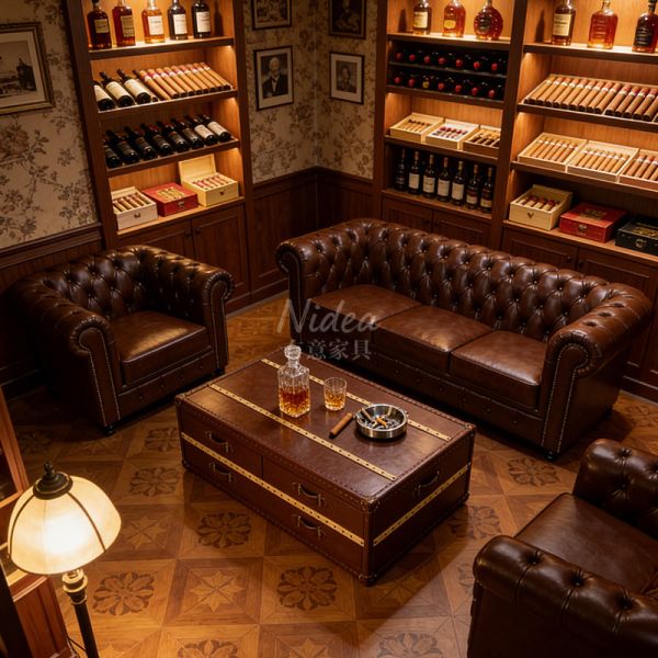 Nidea #866 Luxury American bar Sofa Button Couch Classic Vintage Genuine Leather Sofa Chesterfield Sofa Whiskey &  Bar Furniture