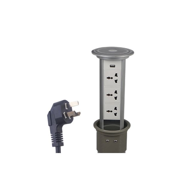 LED Lighted Pop Up Counter Outlet 3 x Universal Sockets For Kitchen Counter Top