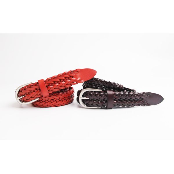 Red Braided Leather Belt Womens For Jeans And Dress / Pin Buckle Belt