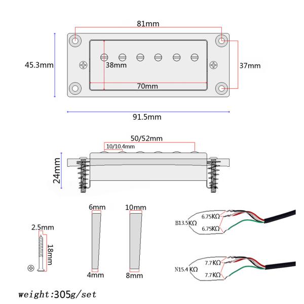 Alnico 5 Electric Guitar Humbucker With Cupronickel Cover 5-Conductor PVC Magnet Wire