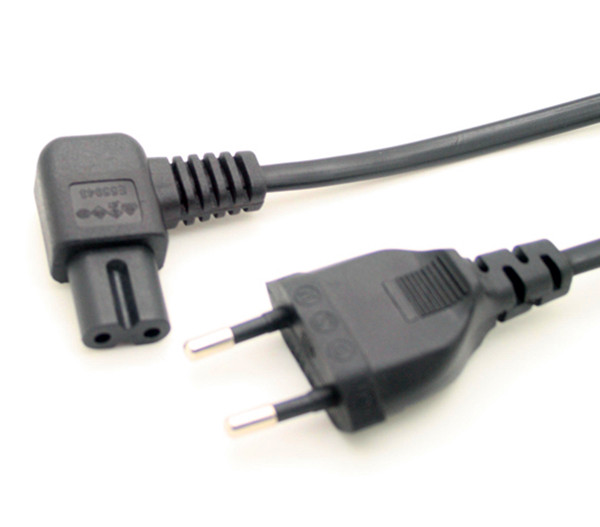 European 2pin male to IEC 320 C7 angled power cord, Angled IEC C7 cord 1M