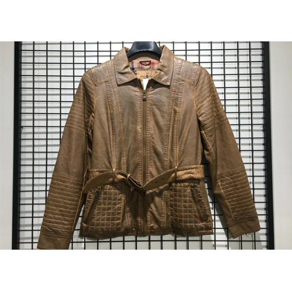 Brown Color Faux Pu Leather Coat For Mens Garment Dyed Technical With Belt
