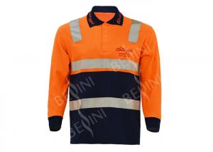  65% Polyester 35% Cotton Mens Work Polo Shirts / Long Sleeve Workwear Orange Manufactures