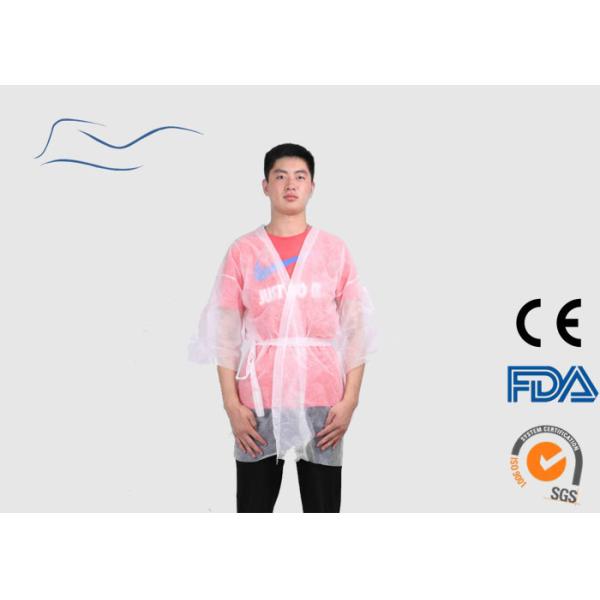 Single Use Kimono Dressing Gown , Non Woven Mateiral White Kimono Robe
