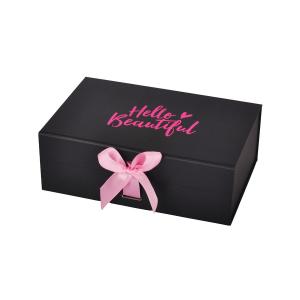  Black Hot Pink 2mm Thick Cardboard Matte Lamination Cardboard Wig Box For Packing With Ribbon Manufactures
