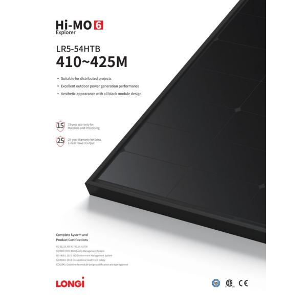 Himo Longi Solar 400w Full Black 410W 415W 425W Monocrystalline Photovoltaic Panels