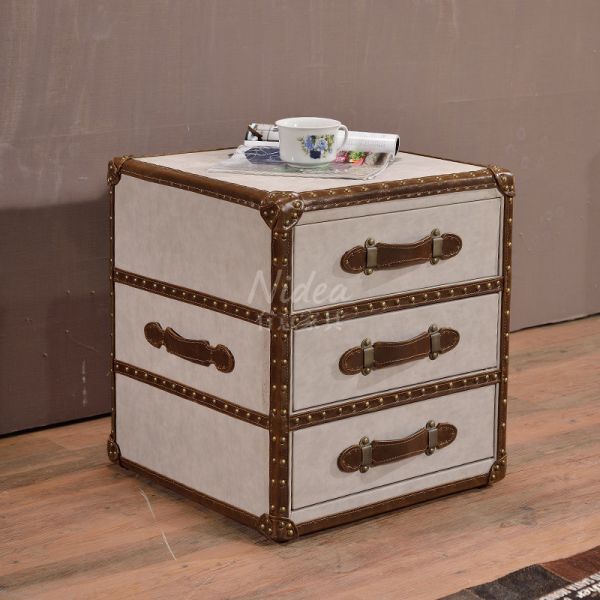 Nidea #8509 Vintage Leather Trunk Cabinet American Rural Retro Nightstand Locker Portable Antique Storage Bedside Bedroom