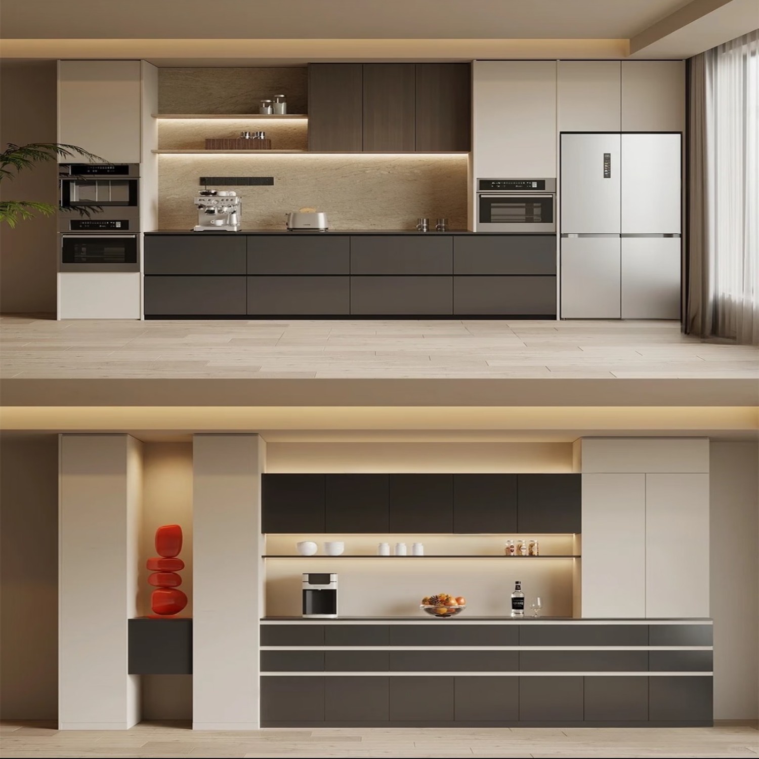Modern Minimalist Two‑Tone Built‑In Complete Kitchen Cabinet