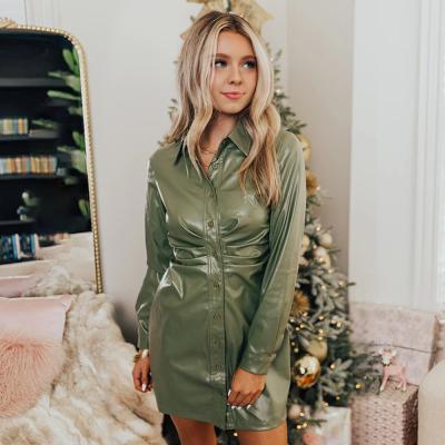 Long Sleeve Faux Leather Dress Customization Fake Leather Dress Dry Clean