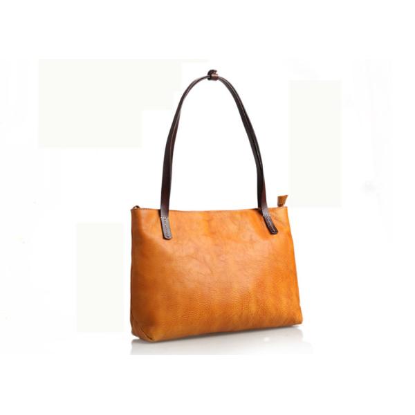 Yellow Vintage Leather Bags Ladies Tote Handbags Vegetable Leather Shoulder Bag