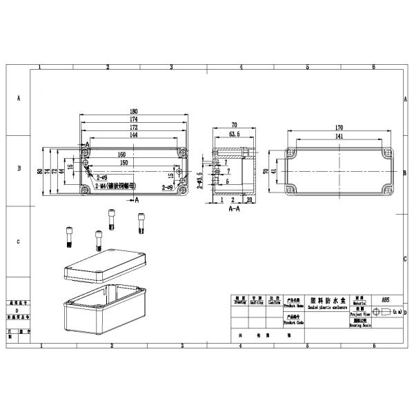 IP66 ABS 180x80x70mm Plastic Housing For Electronics