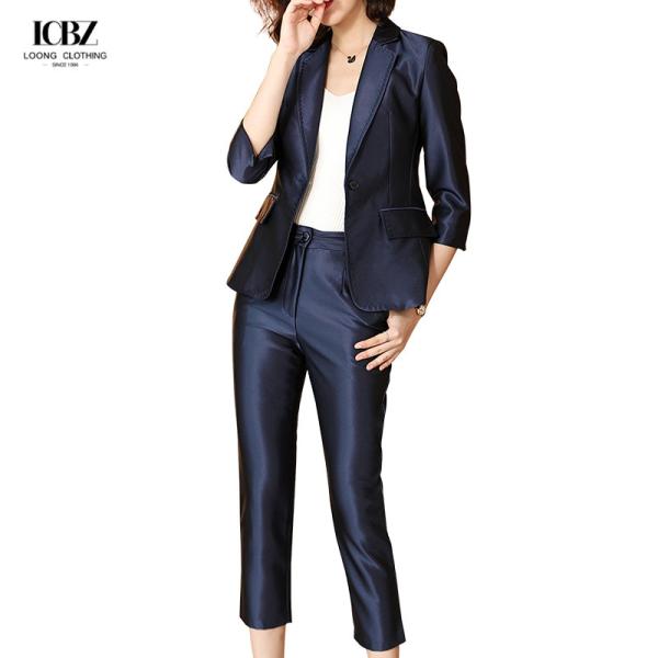 Women's Formal Pink Suit Sets Jacket And Pants 2 Piece Fashion Office Wear Uniform