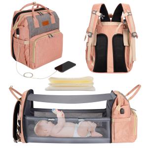  5 In 1 Diaper Bag Backpack Portable Crib Mummy Bag Bed Waterproof Travel Bag With USB Charge Baby Changing Bag Manufactures