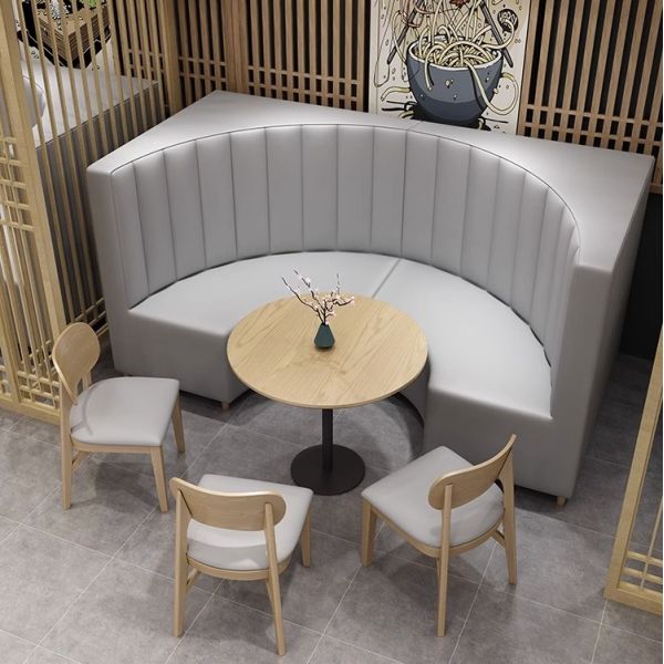 New Design Restaurant Furniture U Shape Wooden Leather Sofa Chair Tables Round Booth Seating Design Corner Booths for Sale