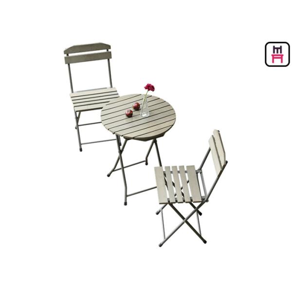 Plastic Wood Folding Patio Dining Table And Chairs , All Weather Garden Furniture