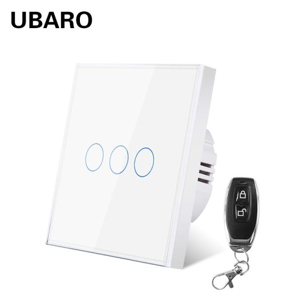 EU Market 3Gang Remote Control Light Switch 5-60Feet Distance Range With Tempered Glass Panel