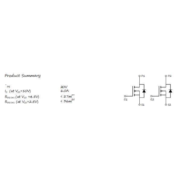 HXY9926A Logic Mosfet Switch , Mosfet Power Switch ±1.2v VGS Dual N Channel