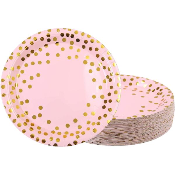 CE FDA 60 Pieces  Party Pale Pink And Gold Paper Plates