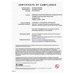 Changzhou Aidear Refrigeration Technology Co., Ltd. Certifications
