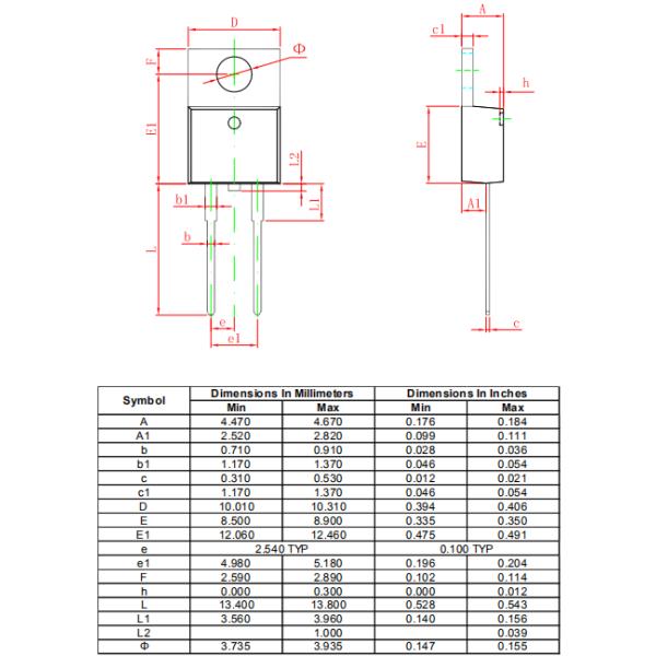 MBR1030,35,40,45,50 Dual Channel Mosfet TO-220A Plastic Encapsulated Diodes