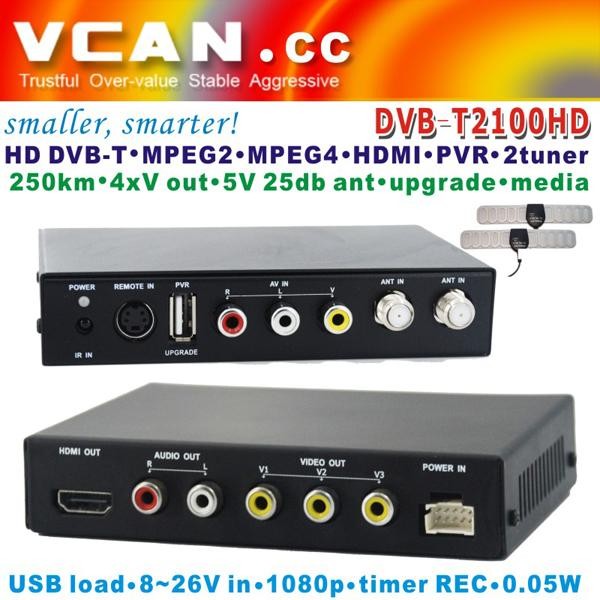 DVB-T2100HD Car DVB-T MPEG4 H.264 tv receiver with 2 tuner PVR USB Record