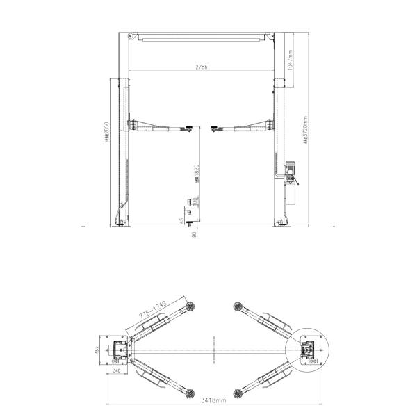 1820mm 4 Ton Car Lifting Machine With Clear Floor 2 Post Automotive Lifts