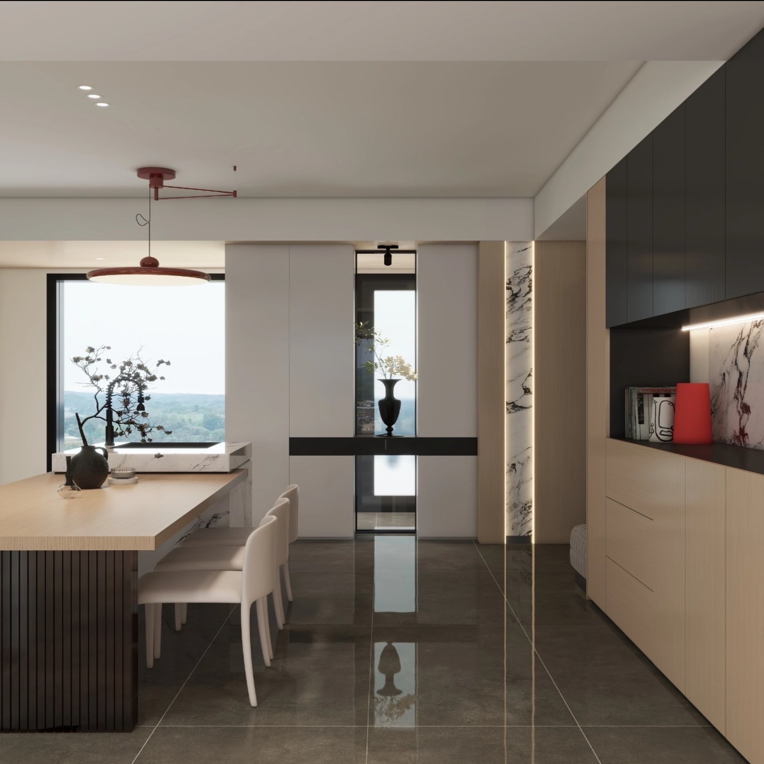 Italian Minimalist Light Wood & Dark Gray Whole House Custom Cabinet