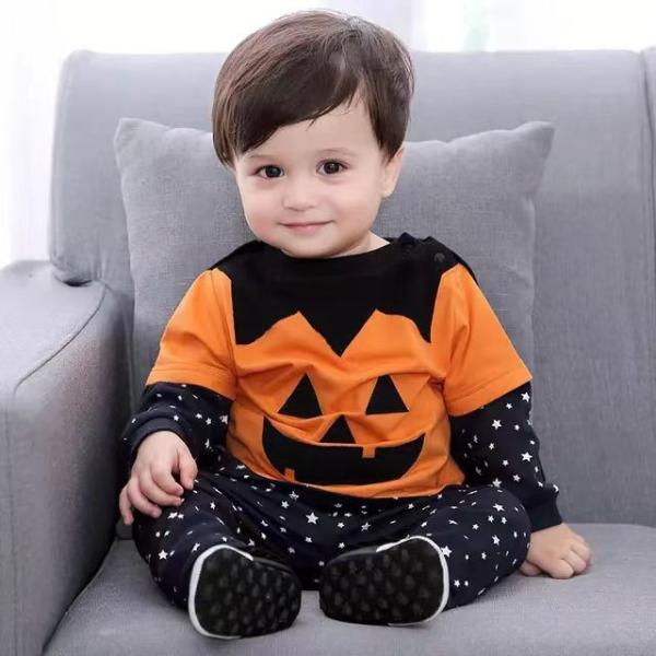 Kids Clothes Children Halloween Pumpkin Infant Bodysuit Jumpsuit Toddler  Long Sleeve Pants Hat Cloak Set Baby Romper