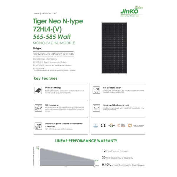 AKS Jinko Tiger Neo N-Type 72HL4-V Jinko Solar Panel 565W 570W 575W 580W 585W