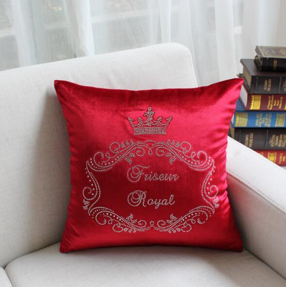 Custom Logo 3 Colors Soft Velvet Cushion Cover With Diamond Square Pillowcase