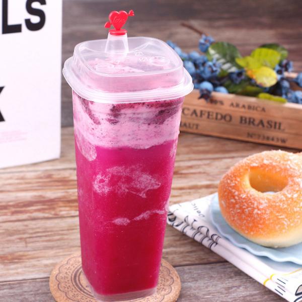 Wholesale disposable PP injection boba tea cup 600ml square plastic cups custom printed plastic cup