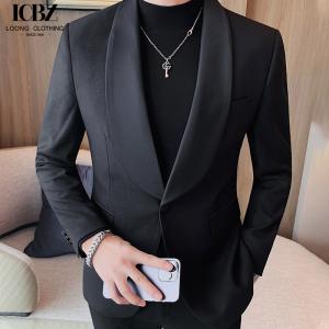  end Business Formal Dress Suit Blazer Jacket in Black Leather Fabric for Men
