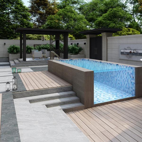 18Ft Above Ground Swimming Pool with Metal Frame and Acrylic Window in Transparent Color