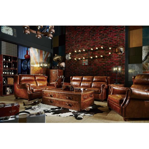 Modern Brown Leather Sectional Sofas , Tan Soft Leather Couch High Back Cushion